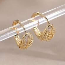 1 Pair Minimalist & Delicate Hollow Cubic Zirconia Inlaid Earrings, Suitable For Daily Wear And Vacation, A Perfect Surprise Gift For Her - Gold - View 2