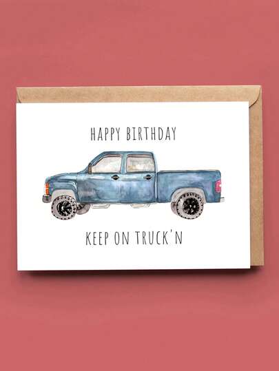 1pc Punk Truck Bday Card For Men - Watercolor Illustration Design With Envelope, Cool Unique Birthday Card For Him, Son, Dad, Husband, Brother, Boyfriend | Blank Inside For Writing