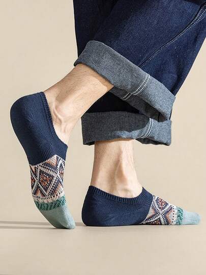 5 đôi tất thuyền họa tiết hình học cổ điển, thoáng khí, chống trơn trượt, kiểu dáng cổ điển phù hợp để mang hàng ngày trong mọi mùa.