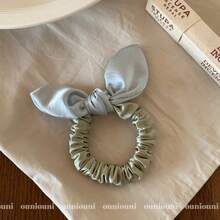 1pc French Satin Bow Bunny Ear Headband, High Elasticity, Faux Silk Pleated Hair Scrunchie, Elastic Hair Accessory - Multicolor - View 13