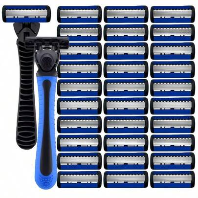 Classic Men's 6-Layer Razor Set: Manual Hair Removal Kit With Anti-Slip, Washable Handle And Blades For Smooth & Smooth And Clean Shaving – Perfect For Daily Grooming In 10 Situations, Essential Tool For Men