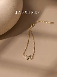 1pc S925 Sterling Silver Zirconia Cross Chain Bracelet,Golden Zirconia Bracelet,Women's Bracelet,Cross Bracelet,Minimalist Design, Versatile And Stackable,Suitable For Everyday Wear - Multicolor - View 4