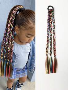 1pc Kids Colorful Braided Ponytail Wig, Heat Resistant Synthetic Hair Extension For Girls - Multicolor - View 10