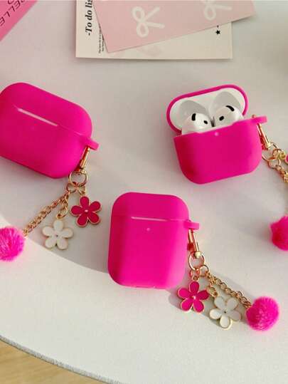 1pc Black And White Pink/Rose Red Small Flower/Wine Red Lanyard Earphone Case For IPhone Earphone Case For AirPods 1/2 Generation Earphone Protective Case New Wireless Earphone Protective Case For AirPods Pro3/Pro/Pro2 Earphone Protective Case Boyfriend/Girlfriend Gift