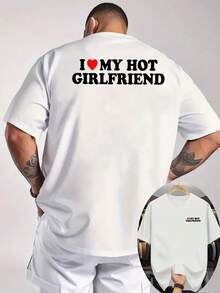 2026 Men's Fun Couple T-Shirt - "I Love My Girlfriend" Print On The Back - Lightweight Knitted Summer Short-Sleeve Top, - 白色 - 查看 1