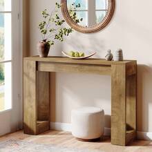 LITTLE TREE 105cm Modern Console Table Double Wooden Base Entryway Sofa Table For Hallway Living Room Foyer - Brown - View 6
