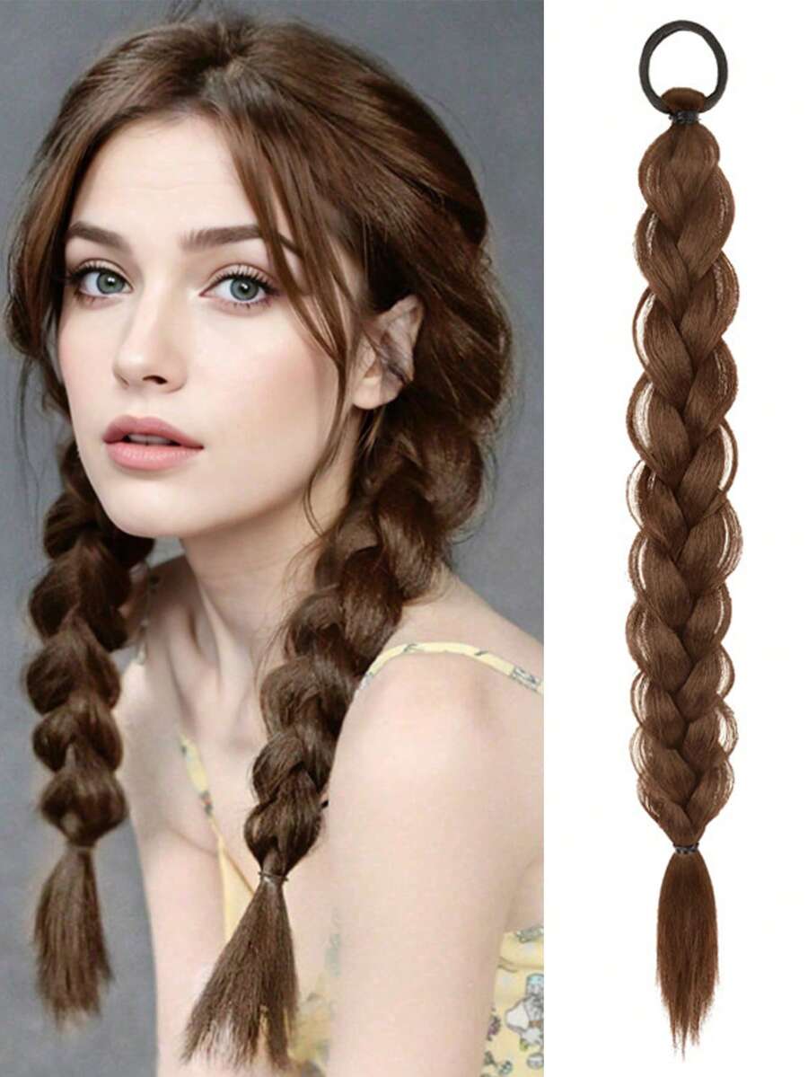 18 Inch Women Synthetic Fiber Ponytail, Including Low Ponytail, Double Ponytail, High Ponytail, Long Twist Braid, Side Single Ponytail, Twist Boxer Braid, Suitable For Daily Wear - Dark Brown - View 1