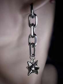 1 par de pendientes colgantes de cadena de acero inoxidable, unisex, joyería de estilo punk gótico - Plateado - Ver 4