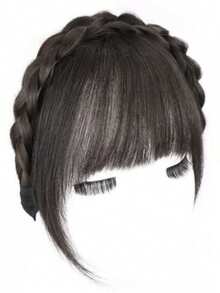 Wig Braid Headband With Bangs, Realistic Natural Bangs To Cover White Hair, Invisible Seamless Bangs Wig, Fishbone Braid Headband With Full Air Bangs, HA2871 - Multicolor - View 8