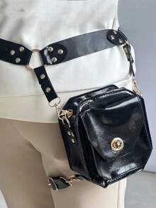 Bolsa de pierna de estilo gótico Y2K de piel sintética - Bolso bandolera mini con correa de cinturón de estilo punk - Multicolor - Ver 2