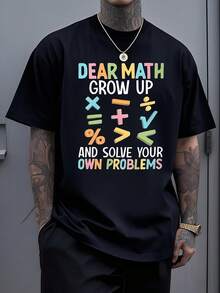 Símbolos matemáticos coloridos expresan un mensaje divertido sobre el crecimiento personal y la resolución de problemas con actitud positiva y humor educativo moderno camiseta de hombre casual cómoda para uso diario - Negro - Ver 1