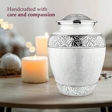 Trupoint Memorials Cremation Urn For Ashes For Women Female, Urns For Human Ashes Male, Engraved Mother Of Pearl Funeral Urn For Adult Man, Silver Lining Large White - Pearl - View 11
