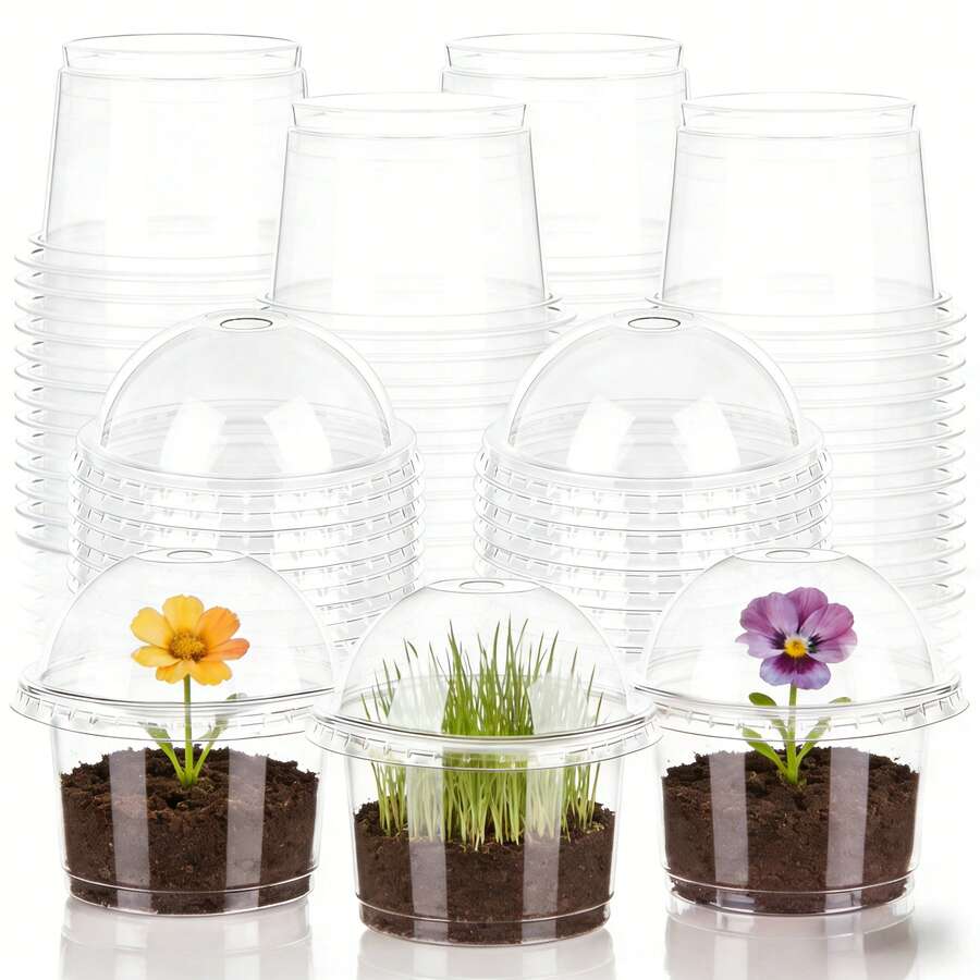 18pcs/36pcs Humidity Dome Seed Starter Trays, 4.33inch Transparent Seed Starter Pots (36 Pots + 36 Clear Lids), Seedling Germination Containers, Small Planting Pots, Outdoor Storage, Adjustable Mini Plant Tray For Home And Garden - A - View 1
