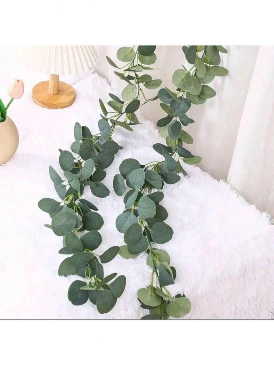 1/2/4/6pcs Artificial Eucalyptus Leaf Garland Decor, Faux Eucalyptus Leaf Wreath For Wedding, Party, Tabletop, Indoor/Outdoor Decoration, Rose, Art, Bouquet, Artificial Flowers, Centerpiece, Flowers, Floral Decor, Wedding Decor, Bedroom Decor - Green - View 1