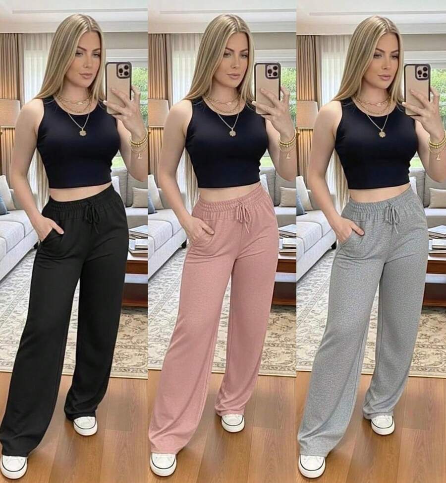 3-Piece Set Of Women's Pants - Lanzinha Fashion - Winter/Cold Weather - BỘ 3 QUẦN: ĐEN, HỒNG, XÁM - Xem 1