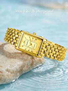 SUNKTA LIGE 时尚女士休闲手表 防水指针石英表 优雅商务手表 - 金色 - 查看 5