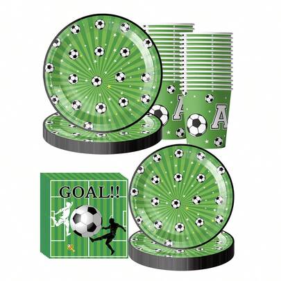 50pcs Green Sports Football Party Decorations Party Tableware Set, 20 Servings Of Football Decorations Birthday Football Party Tableware