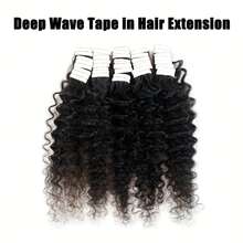 Human Hair Brazilian Deep Wave Tape-In Extensions - Full Head 20 Pcs/Pack,Human Hair Curly Tape In Human Hair Extensions Tape Ins Black Salon High Quality #1B - Natural Black - View 5