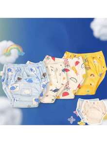 4 Stücke/Set, 3 Stücke/Set Baby Töpfchentraining Hosen, waschbare wiederverwendbare Windeln, Krabbelhosen, wasserdichte Unterwäsche, Töpfchentraining Hosen, saugfähige Trainingsunterwäsche, geeignet für Kleinkinder Jungen und Mädchen - Verschiedenfarbig - Übersicht 5