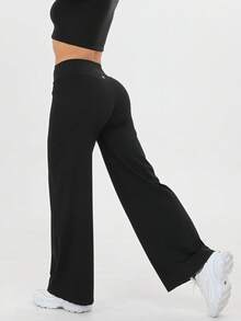 Women's Spring And Summer High Waisted Sports And Leisure Yoga Outdoor Wide Leg Pants, High Waisted Design, Loose Hanging, Daily Slimming, Versatile Solid Color, Suitable For Outdoor Sports, Fitness Yoga, Commuting, And Street Wear - 黑色 - 查看 6