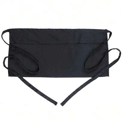3 Pockets Black Waist Half Short Apron Restaurant Waiters Chef Aprons Cafe Shop BBQ Hairdresser Bar Aprons Cleaning Supplies