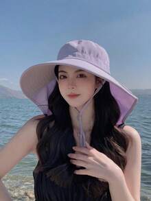 Women's Outdoor Sun Hat With Ponytail Hole For Summer Uv Protection, Korean Fashion Wide Brim Shawl Bucket Hat - 6180 - Xem 5