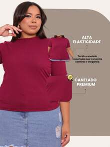 Women's Plus Size Ribbed Blouse Round Neck Elastic Comfortable Mother's Day - 紫紅色 - 查看 3