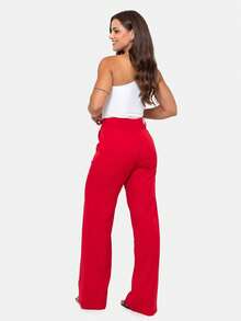 Simple, Elegant, Casual Polyester Pants With Zipper, Pocket, And Button Closure For Everyday Wear. - Rojo - View 4
