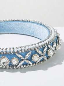 1pc Women's Korean Style Velvet Sponge Headband, Vintage Luxurious & Faux Pearl Decor Elevated Headpiece, Versatile High-End Noblewoman Hair Accessory,Hairband,Hair Hoop Headbands Accessories Beauty Home Hair Accessories - FG1370-綠色 - 查看 3