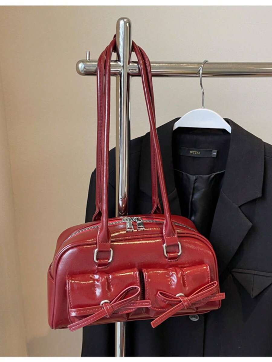 Bolso de mano para mujer, nueva moda primavera/verano, versátil de gran capacidad con múltiples bolsillos, adecuado para festivales de música, fiestas y como regalo - Burdeos - Ver 1