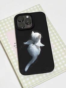 1pc Minimalist Personalized Shiny Cross & White Cat Graphic Black Liquid Edge Phone Case, Compatible With IPhone 16/16Pro/16Plus/15/15ProMax/15Pro/11/12/13/14ProMax/11Pro/11ProMax/12Pro/12ProMax/13Pro/13ProMax/14Pro/14ProMax, Soft Shell, Elegant Creative Design - Multicolor - View 2