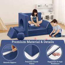 Sofá infantil modular de espuma convertible, 12 unidades, ideal para sala de juegos, sofá para niños pequeños y niñas - Azul Marino - Ver 6