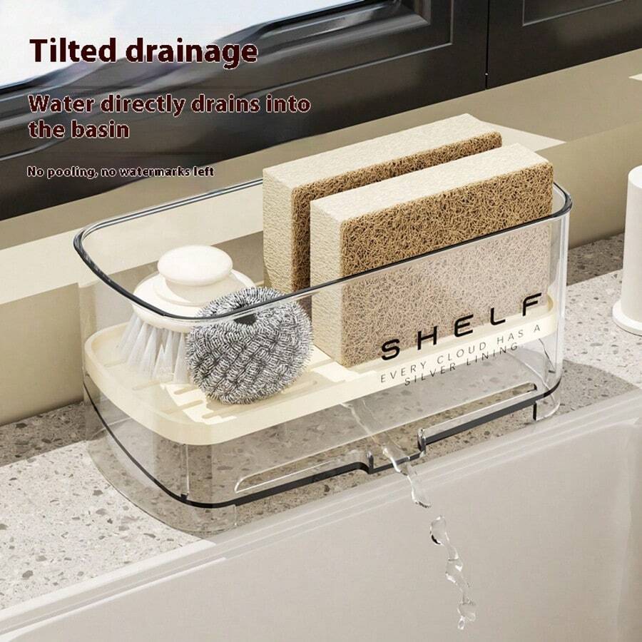 1pc Multifunctional Sink Rack With Drainage Rack And Towel Rack - No Electricity Needed, Countertop Storage, Suitable For Sponge, Soap, Brush, Cloth, Kitchen Sink Accessories, Dishcloth Rack, Compact Design, Easy To Clean, Durable Plastic, Sponge Holder, Soap Dispenser Bracket, Small Space Living, Busy Household. - Multicolor - View 1