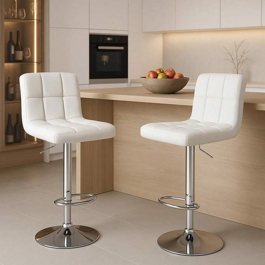 DUMOS Barhocker 2er Set, Moderner Stil Barstuhl Höhenverstellbar 60-80, Metallbeine Bar Hocker, Hocker küche, Hoch Barhocker mit Lehne, Geeignet für Bar, Küche und Wohnzimmer Bar Stool (Weiß) 3QXN - 2er-Set Weiß - Übersicht 1