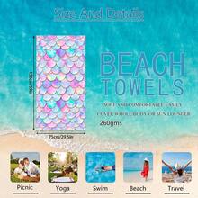 1pc Colorful Mermaid Scale Pattern Beach Towel, Super Soft Microfiber Extra Large Beach Blanket, Highly Absorbent Bath Towel, Suitable For Travel, Swimming Pool, Diving, Surfing, Yoga, Camping, Available In Multiple Sizes, Beach Accessories - F - View 12