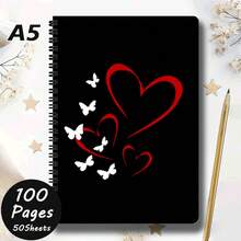 1 pieza Cuaderno elegante con diseño de corazón rojo y mariposa - Diseño sin marco, tamaño compacto adecuado para mujeres, niñas, estudiantes y profesionales - Regalo perfecto para el Día de San Valentín, cumpleaños, aniversario - Diario de oficina, escuela y viaje - Amar - Ver 3