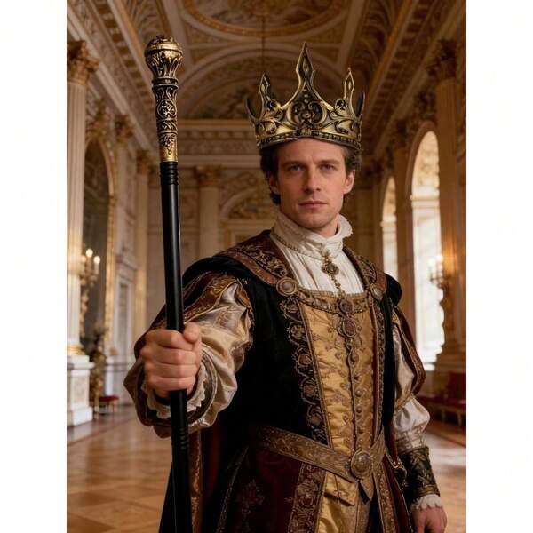 2pcs Adjustable Royal King Crown, Antique Gold And Copper Scepter, Suitable For Cosplay Performance Costumes, Medieval King Costume Accessories, Stage Performance Props, Suitable For Role-Playing, Christmas, Birthday, Ramadan Decoration, Retro Black Crown Headband, Costume Crown, And Role-Playing Costume Game Attire