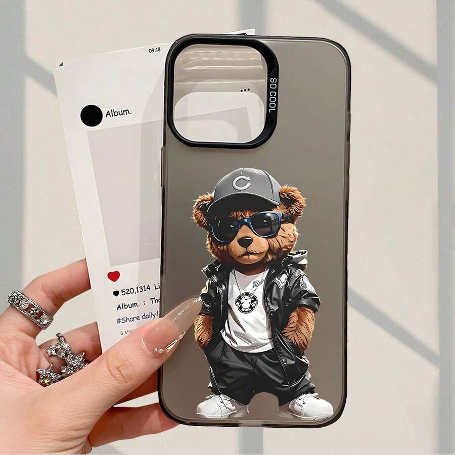 Cute Bear Pattern Phone Case, Suitable As Birthday And Christmas Gift For Couples, Girlfriends, Daughters, Teenagers - Black - View 1