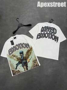 Mixed Emotion Tee,100% Cotton Printed T-Shirt,Stylish Design, Men's Graphic T-Shirt, Minimalist Design, Vintage Casual Style, Hip-Hop Style. Suitable For Outdoor Leisure Activities, Family Gatherings, And Dinners With Friends.,Mens Clothes,Graphic Tee,Summer Clothes,Summer Tops,Easter Outfits,Spring Clothes ,Shirts - trắng - Xem 2