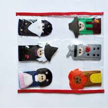 juguetes de textil para niño, títere de dedo. Mago de Oz contiene 7 personajes y cartera de plastico para guardar al Leon, Espanta pajaros, Hombre de lata, Mago, Dorothy y la Bruja del Este y del Oeste en un mismo títere. Elaborados en fieltro con aplicaciones de fieltro para caracterizar a los personajes. - Amarillo - Ver 2