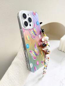 2026 New Large Hole Gradient PC+TPU Butterfly Painted Anti-Drop Phone Case With Beaded Bracelet Accessory, Compatible With IPhone7pro/17Air/17/17promax 16/11/16pro/16plus/16promax/16e/15Promax/13/14/12/XS/XR/7G/8P, Galaxy 11/12Pro/12/12X/13Pro/14Pro/15Pro/, 10/9/Note9/12c/Note11pro/Note8Pro - Multicolor - View 3