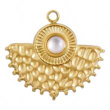 1pc/6pcs Luxury Stainless Steel Inlaid Shell Asymmetrical Fan-Shaped Shell Pendant Necklace Earring DIY Jewelry Accessories, Vacuum Electroplated Jewelry Making Charms - S3239 - View 14