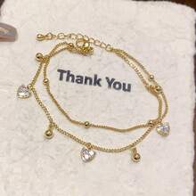 1 pieza Pulsera con colgante de corazón de circonita artificial chapada en oro de 18K - Pulsera de corazón - Ver 4