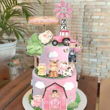 25 Stück rosa Bauernhof Kuchendekoration, Bauernhof Tier Kuchendekoration, Geburtstags Party Zubehör, Kuh Geburtstags Party Zubehör, Bauernhof Thema Feier oder jede rustikale Veranstaltung mit eleganter Kuchendekoration, umfassender Set bietet verschiedene dekorative Elemente um Blumenarrangements und mehrstöckige Kuchendesigns an die Bauernhof Szenerie anzupassen - Bauernhof - Übersicht 4