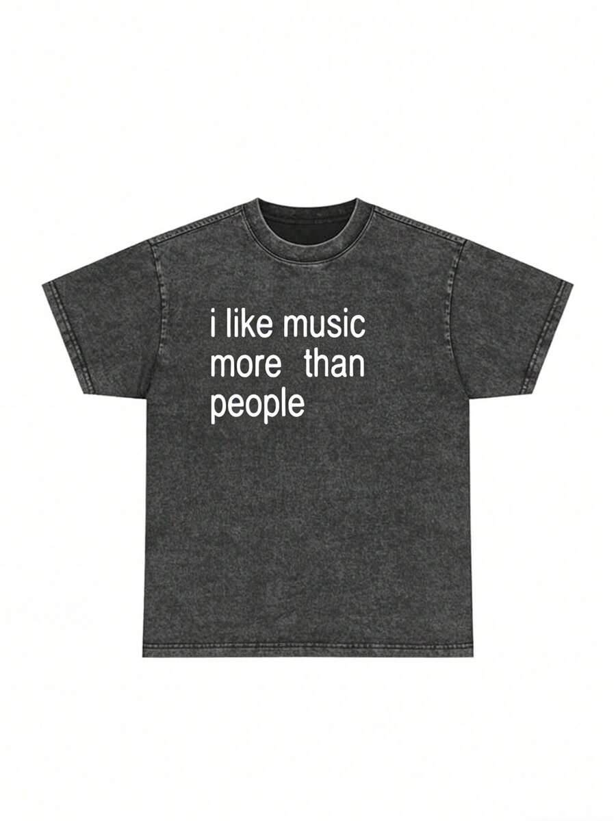 COCOC 2025 New Summer Loose Pattern Round Neck Shirt,Funny Quote Unisex Tee, I Like Music More Than People, Music Lover Shirt, Graphic Tee, Sarcastic Gift, Introvert Apparel, Humor Top - 黑色 1 - 查看 1