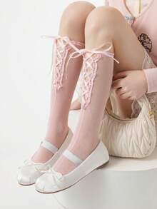 1/3 Pairs Spring/Summer Thin Knee-High Socks, Ballet-Style Criss-Cross Leg Warmers, Lolita Bow Knee Socks, Mesh Hollow Thigh-High Socks, No-Show Ankle Socks, Straight-Cut Socks - Multicolor - View 22