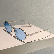 European And American Women's Light Luxury Fashionable Metal Frame With A High-End Feel, Street Photography Oval Frame Retro Men's And Women's, Lightweight And Fashionable, Suitable For Parties And Leisure Outings - 藍色 - 查看 3