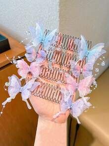 Set de 2 piezas Peine y Pinza de Pelo con Diseño de Mariposa Lindo, Accesorios de Peinado Invisibles, Adecuados para Uso Diario y Fiestas para Niñas - Multicolor - Ver 2
