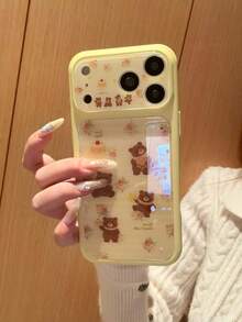Ốp điện thoại thiết kế hình gấu dễ thương và bánh hoa, tương thích với iPhone 17, 16 Pro Max hoạt hình, 17 Pro Max nhựa, ốp lưng chống rơi mới cho nữ 16 Pro, 15 Pro, ốp lưng bảo vệ toàn diện 15. - Màu vàng - Xem 4