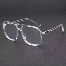 1 Pair Men's Casual Square Plastic Fashion Flat Glasses Suitable For Daily Use/Travel/Cycling - Clear - View 5